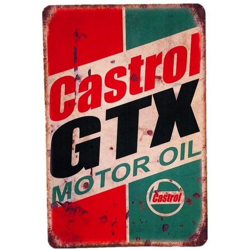 Castrol Oil Gtx - カストロール GTX モーターオイル ブリキ看板 レトロ オートショップ
